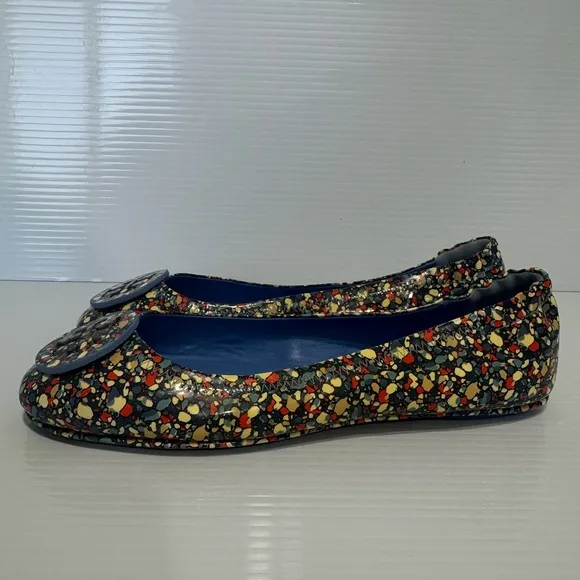 New Tory Burch Minnie Festival Blue Leather Ballet Flats Size 9.5