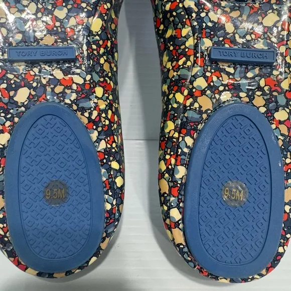 New Tory Burch Minnie Festival Blue Leather Ballet Flats Size 9.5