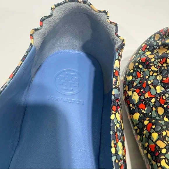 New Tory Burch Minnie Festival Blue Leather Ballet Flats Size 9.5