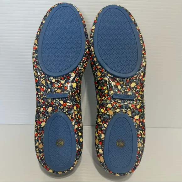 New Tory Burch Minnie Festival Blue Leather Ballet Flats Size 9.5