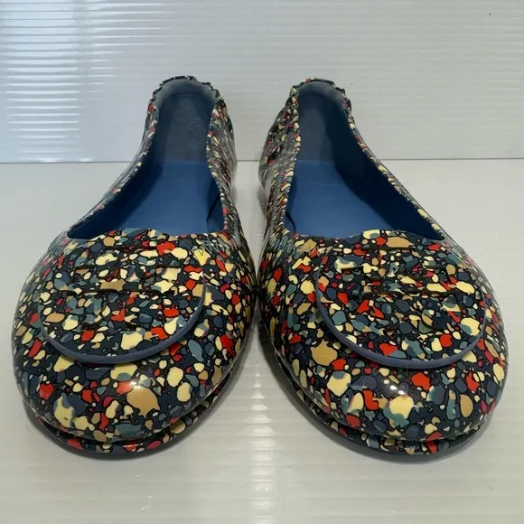 New Tory Burch Minnie Festival Blue Leather Ballet Flats Size 9.5