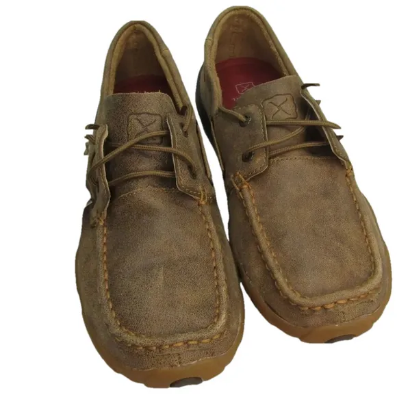 NEW TWISTED X Womens Boat Shoe Driving Moccasins Cushioned Lace-Up Size 9