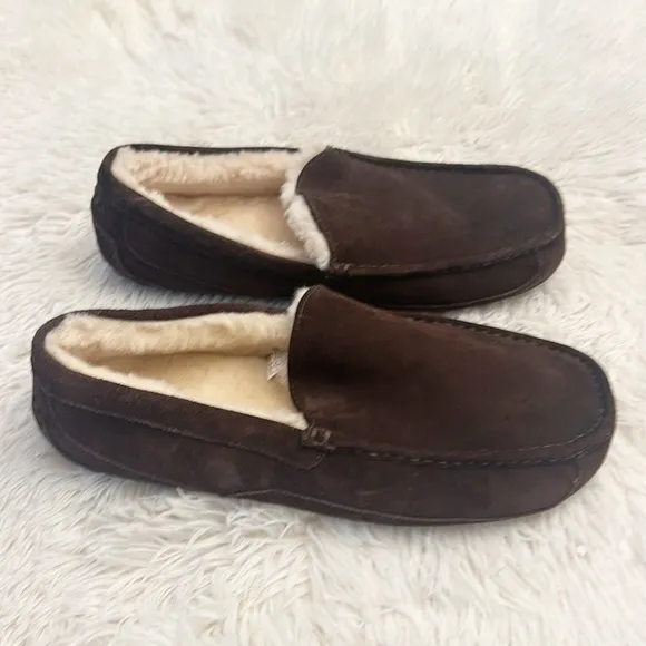 NEW UGG Ascot Brown Suede Sherling Moccasins Slippers loafers Men size 17