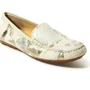 NEW VANELI ALBION LOAFER MOCCASINS IN CREAM PLATINO HAIRCALF SIZE 9.5