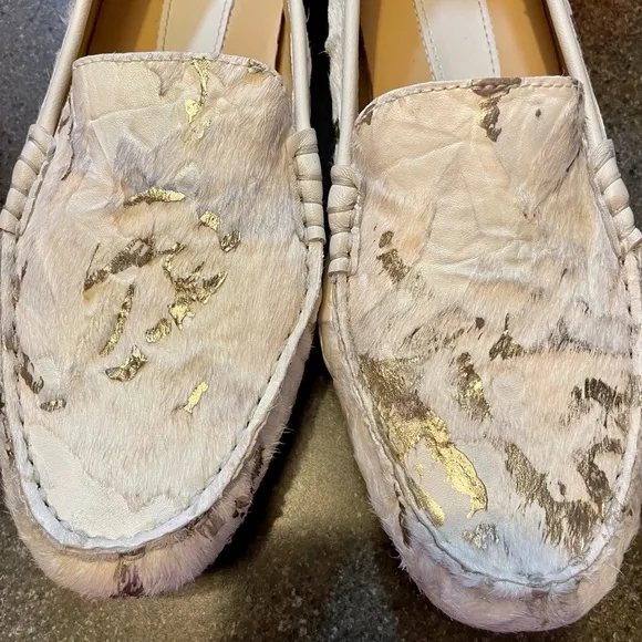 NEW VANELI ALBION LOAFER MOCCASINS IN CREAM PLATINO HAIRCALF SIZE 9.5