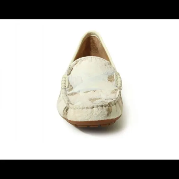 NEW VANELI ALBION LOAFER MOCCASINS IN CREAM PLATINO HAIRCALF SIZE 9.5