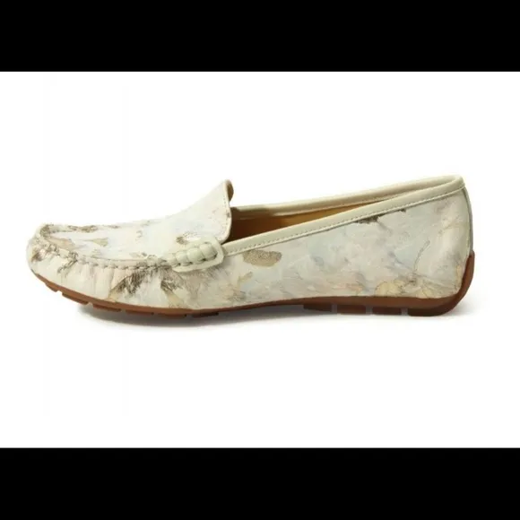 NEW VANELI ALBION LOAFER MOCCASINS IN CREAM PLATINO HAIRCALF SIZE 9.5