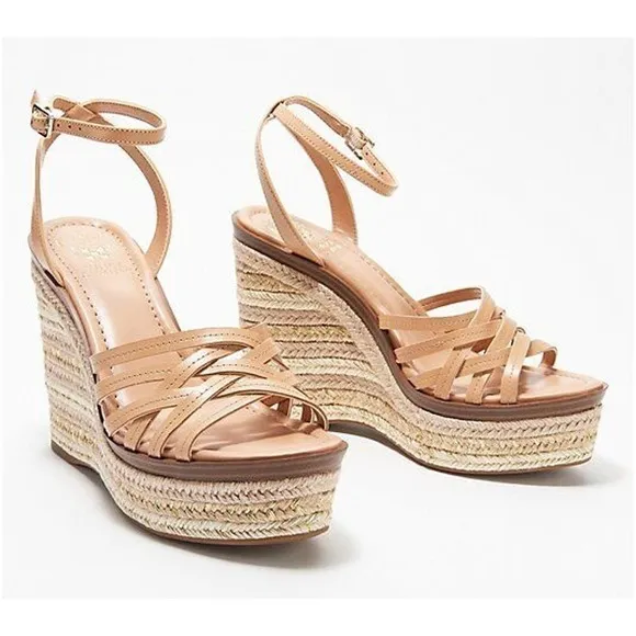 New Vince Camuto Womens Sandstone Parys Platform Espadrille Wedge Sandal Size 10