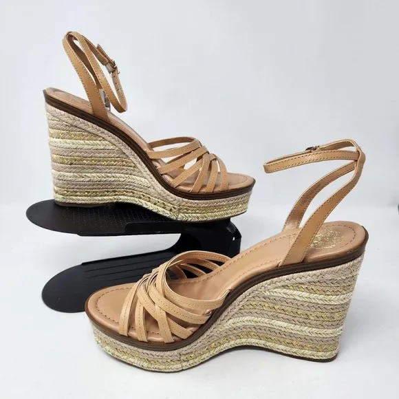 New Vince Camuto Womens Sandstone Parys Platform Espadrille Wedge Sandal Size 10