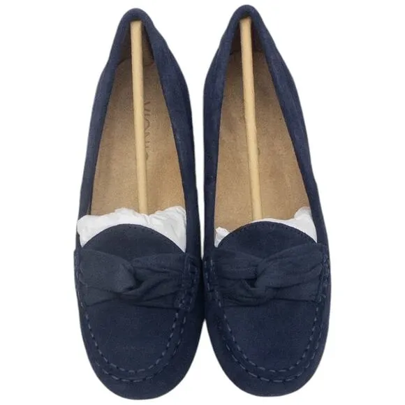 New Vionic Women's Orthotic Loafers Navy Norah Suede Moccasins Bow Detail  5