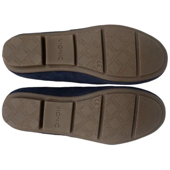New Vionic Women's Orthotic Loafers Navy Norah Suede Moccasins Bow Detail  5