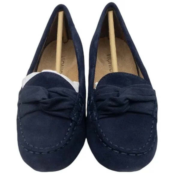 New Vionic Women's Orthotic Loafers Navy Norah Suede Moccasins Bow Detail  5