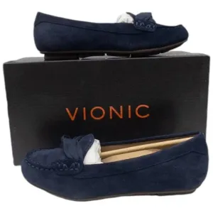 New Vionic Women's Orthotic Loafers Navy Norah Suede Moccasins Bow Detail  5