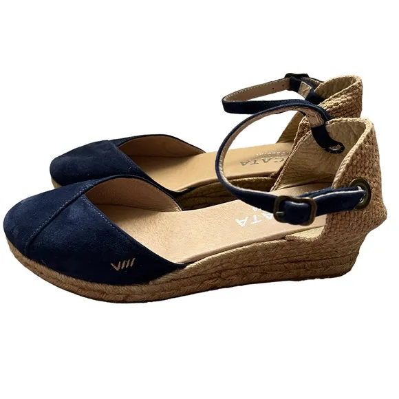 NEW Viscata Barcelona Limited Edition Pubol Espadrille Wedges Navy Blue Suede