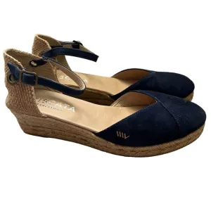 NEW Viscata Barcelona Limited Edition Pubol Espadrille Wedges Navy Blue Suede