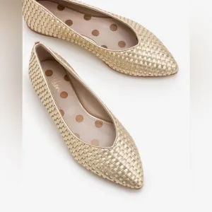 New Without Box Boden Hazel woven leather metallic gold pointed toe flat shoes