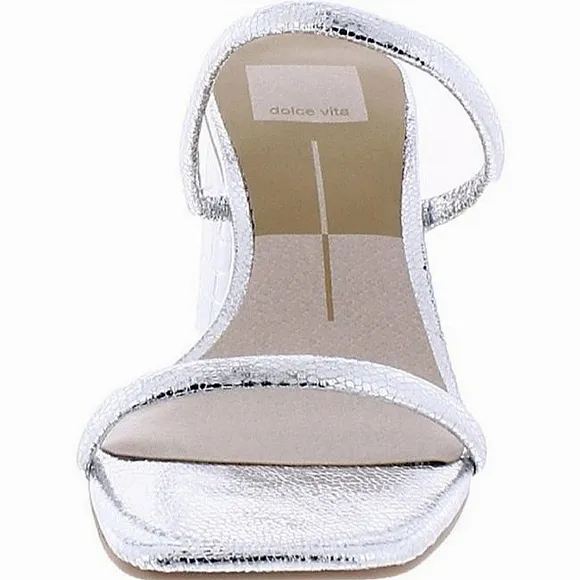 New w/o Box Dolce Vita Noxie Silver Cracked Textured Block Heel Sandals Size 8.5