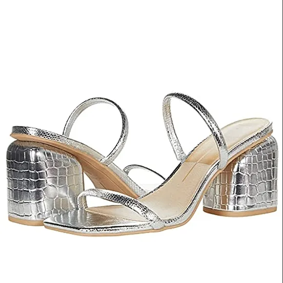 New w/o Box Dolce Vita Noxie Silver Cracked Textured Block Heel Sandals Size 8.5