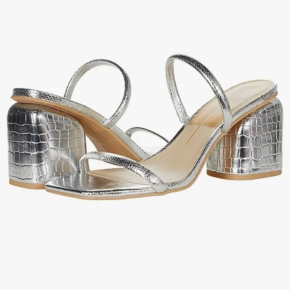 New w/o Box Dolce Vita Noxie Silver Cracked Textured Block Heel Sandals Size 8.5