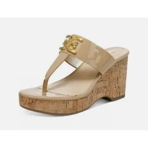 New womens sz 8.5 Sam Edelman tan Yardlie gold buckle wedge open toe sandal