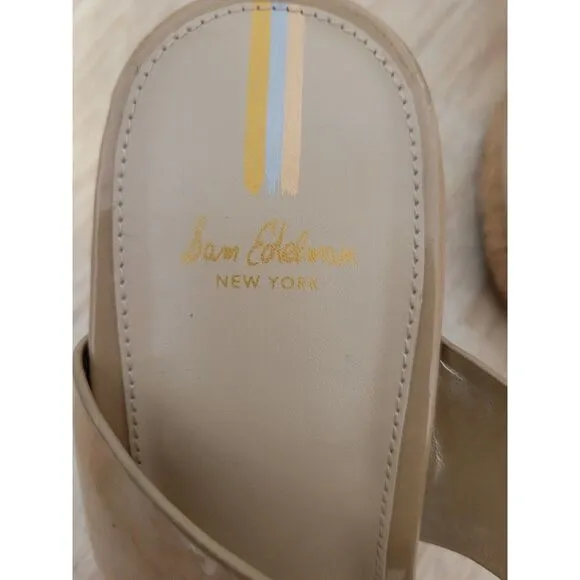 New womens sz 8.5 Sam Edelman tan Yardlie gold buckle wedge open toe sandal