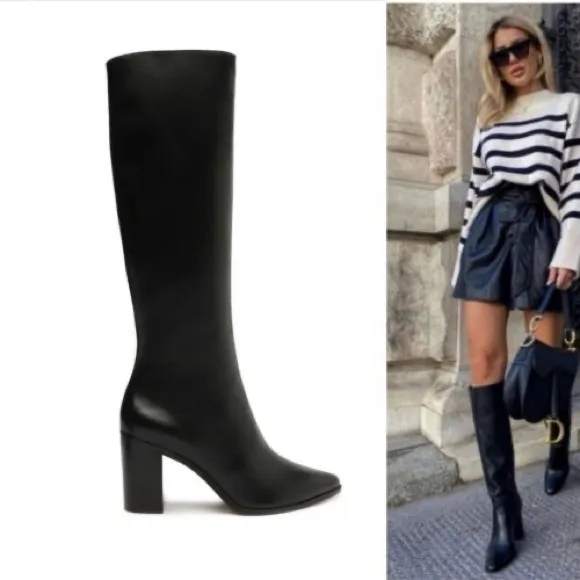 NEW! Zara Black Knee High Heeled Boots