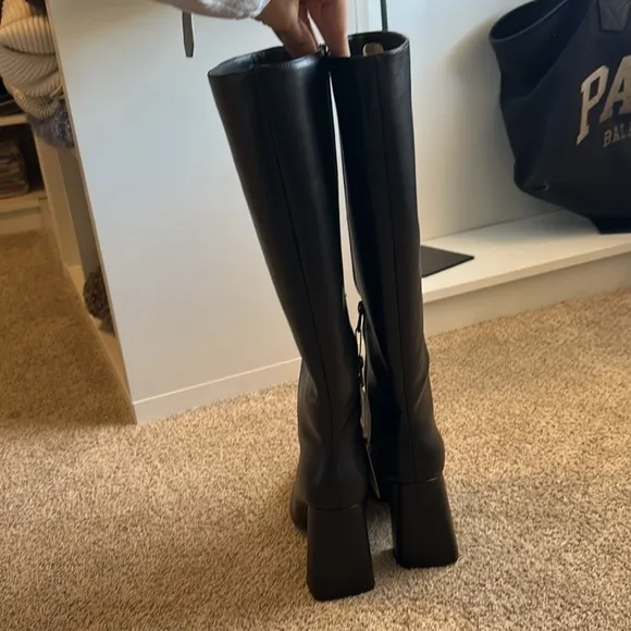 NEW! Zara Black Knee High Heeled Boots