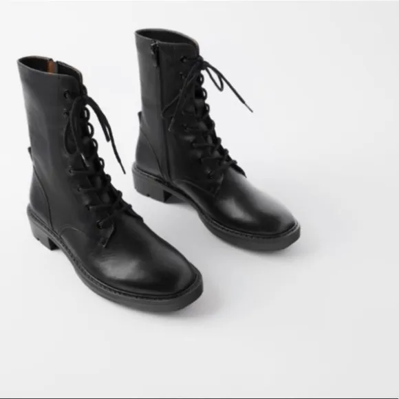New Zara Flat Leather Ankle Boots