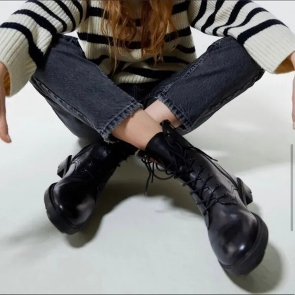 New Zara Flat Leather Ankle Boots