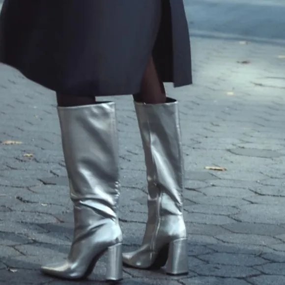 NEW! ZARA Mettalic Silver Heeled Boots 37=6.5.