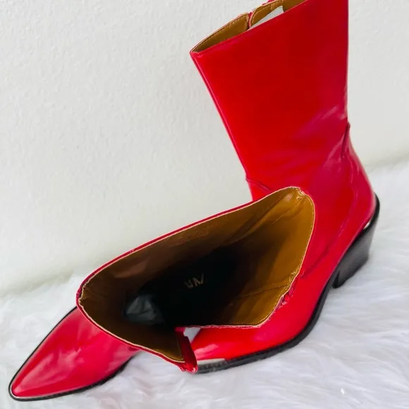 New! Zara  Red LeatherWestern / Cowboy Heeled Ankle Boots | BootiesSize 39