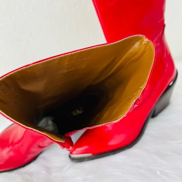 New! Zara  Red LeatherWestern / Cowboy Heeled Ankle Boots | BootiesSize 39