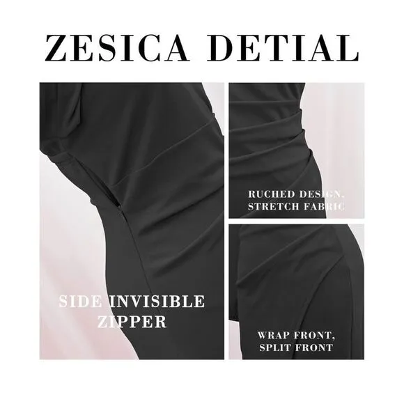 NEW ZESICA 1 Shoulder Cocktail Dress High Slit Ruched Bodycon XL