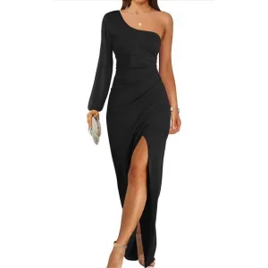 NEW ZESICA 1 Shoulder Cocktail Dress High Slit Ruched Bodycon XL