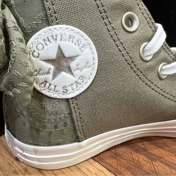 NEW Converse Chuck Taylor All Star Bow Mossy Sloth Green Embroidered Flowers