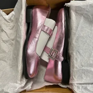 New Free People Rumor Diamante Mary Jane Flats Pink Frost Leather 7