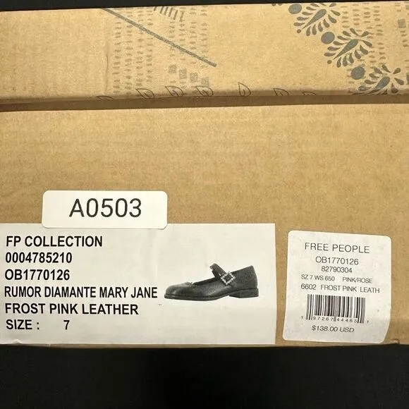 New Free People Rumor Diamante Mary Jane Flats Pink Frost Leather 7