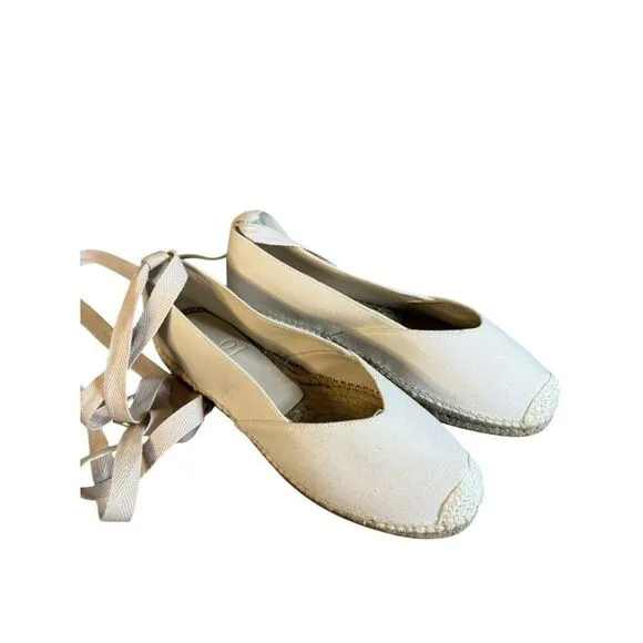 NEW Reformation Lace-Up Espadrilles Size 8 | Cream Canvas Flats Summer Shoes