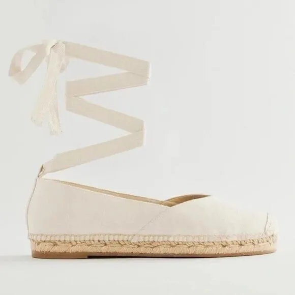 NEW Reformation Lace-Up Espadrilles Size 8 | Cream Canvas Flats Summer Shoes