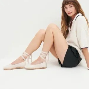 NEW Reformation Lace-Up Espadrilles Size 8 | Cream Canvas Flats Summer Shoes