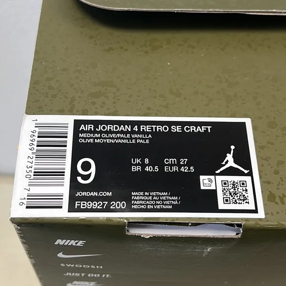 NIB - Air Jordan 4 Retro SE 'Craft - Olive' FB9927-200 | Men's Size 8