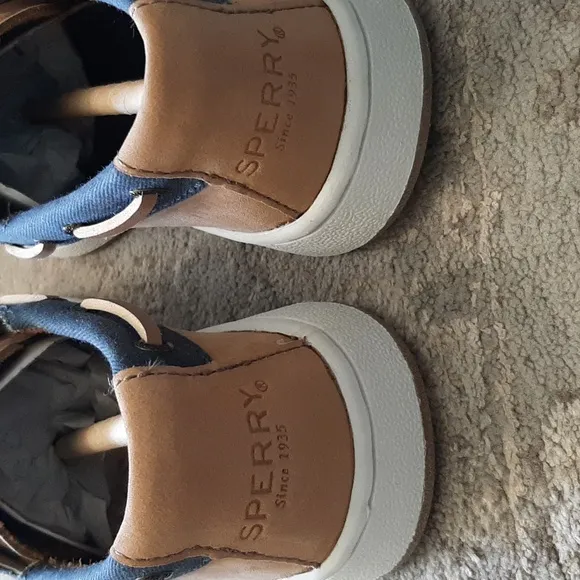 NIB Boys' Sperry Cup II Boat Tan/Navy Leather Top-Sider Boat Shoes, Sz 12.5M