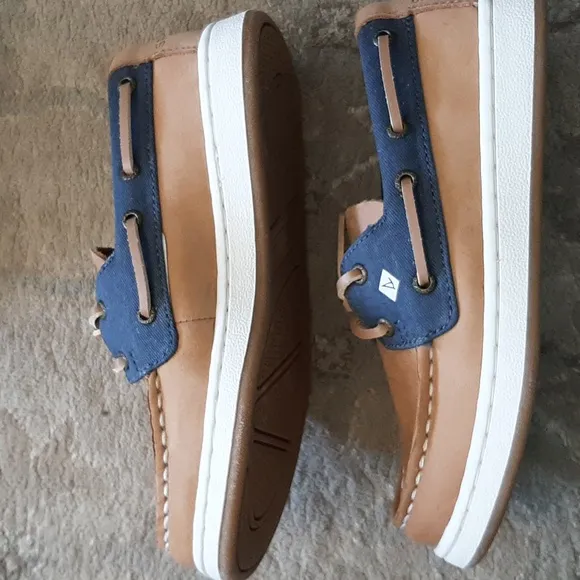 NIB Boys' Sperry Cup II Boat Tan/Navy Leather Top-Sider Boat Shoes, Sz 12.5M