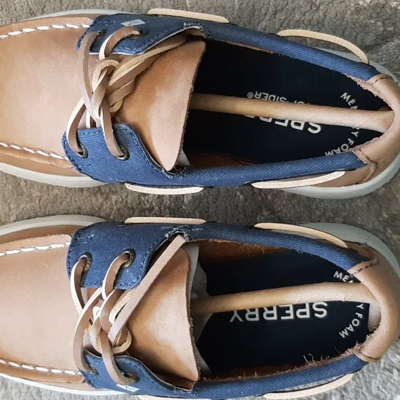 NIB Boys' Sperry Cup II Boat Tan/Navy Leather Top-Sider Boat Shoes, Sz 12.5M