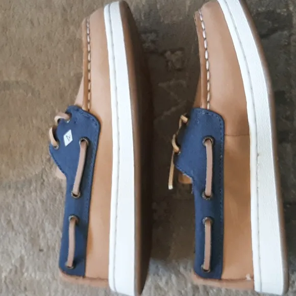 NIB Boys' Sperry Cup II Boat Tan/Navy Leather Top-Sider Boat Shoes, Sz 12.5M