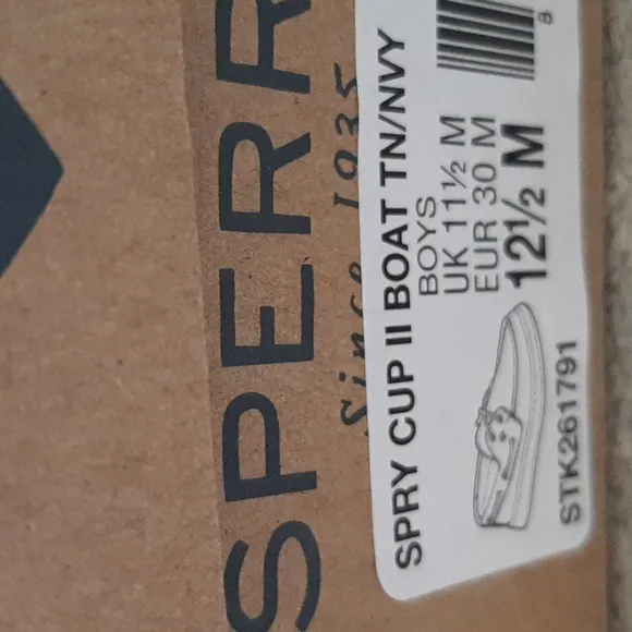 NIB Boys' Sperry Cup II Boat Tan/Navy Leather Top-Sider Boat Shoes, Sz 12.5M