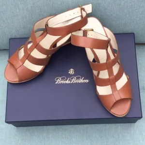 NIB Brown Brooks Brothers Ankle Strap Wedge Sandals 8