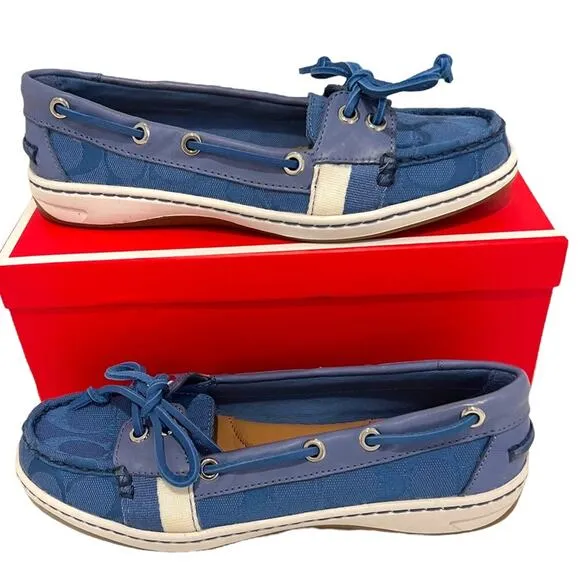 NIB-COACH &quot;RAINEY&quot; BOAT SHOE, SIZE 6.5 Brand New bright Chambray flat top sider