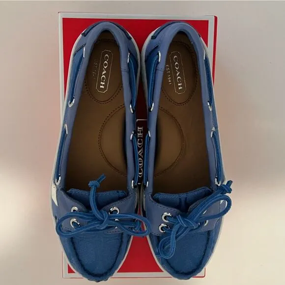 NIB-COACH &quot;RAINEY&quot; BOAT SHOE, SIZE 6.5 Brand New bright Chambray flat top sider