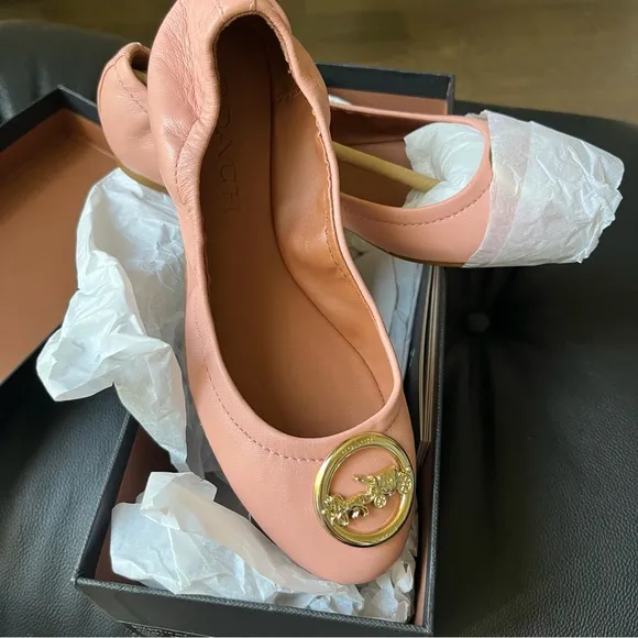 NIB COACH BAILEY LEATHER BALLEY FLATS WOMEN's SHOE FG2944 PETAL Pink Size 5.5